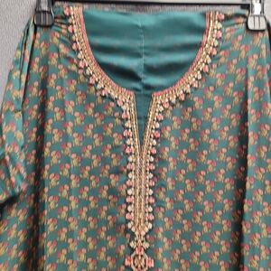 Teal Floral Embroidered Women's Dress